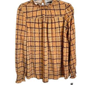 Zac  Rachel dark bronze top women pleated long sleeve top size S boho business